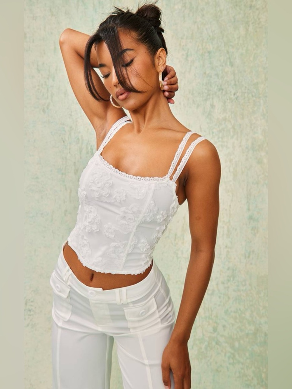 PrettyLittleThing White Lace Applique Cami Top